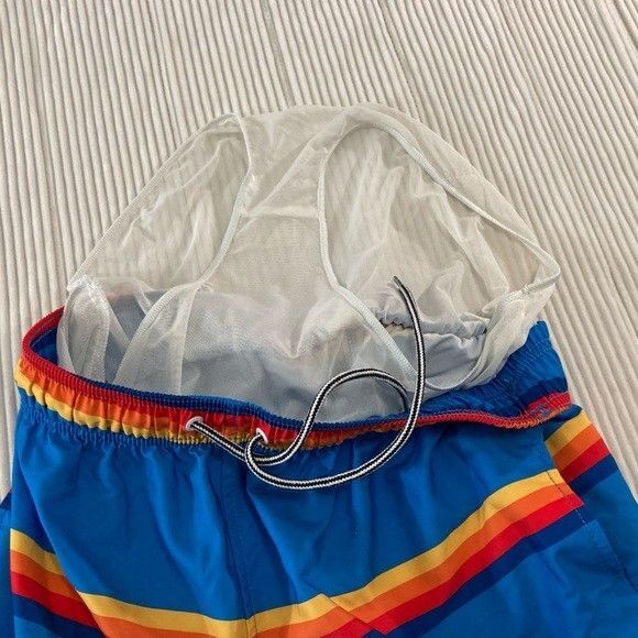 Speedo Men’s M Blue Multicolor Stripe Swim Trunks Quick Dry Beach Brief Liner - Picture 3 of 8